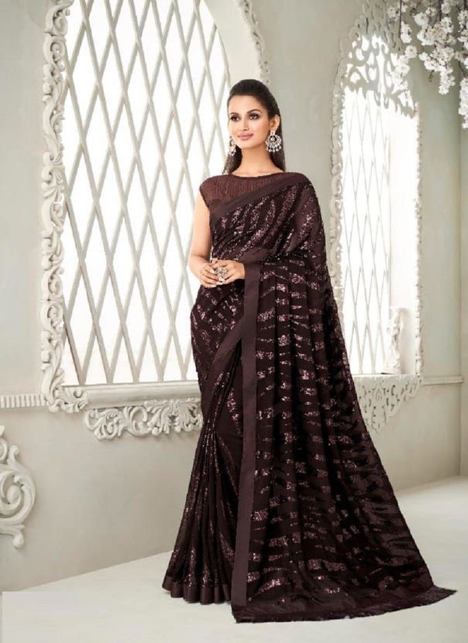 Brown Colour Hit Design TFH New Latest Party Wear Soft Georgette Saree Collection 6413